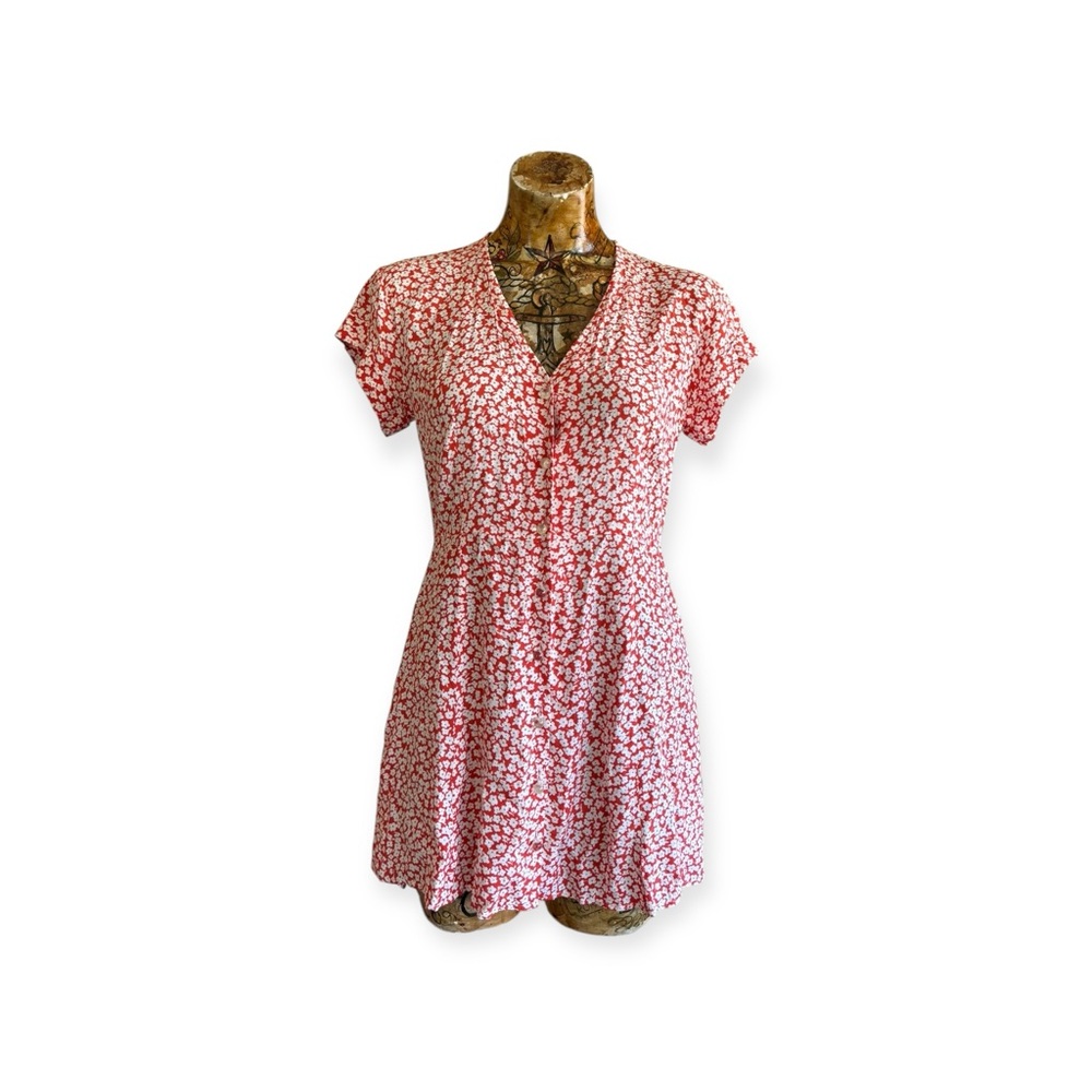 Capulet dress red white floral mini short sleeve XS